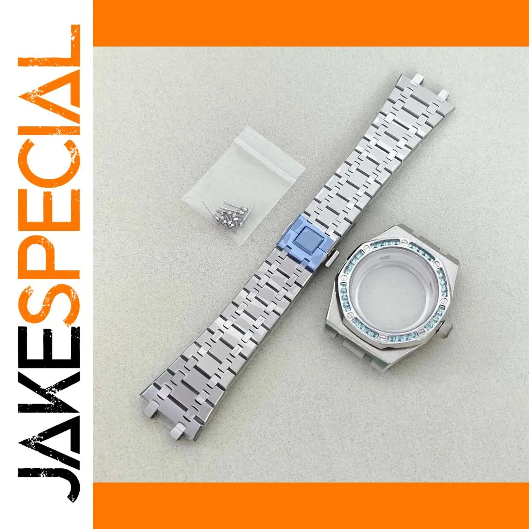 Stainless Steel Watch Case with Blue Gems 1 Stainless Steel Watch Case with Blue Gems