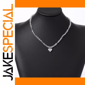 Stainless Steel Heart Necklace with Zircon Stones