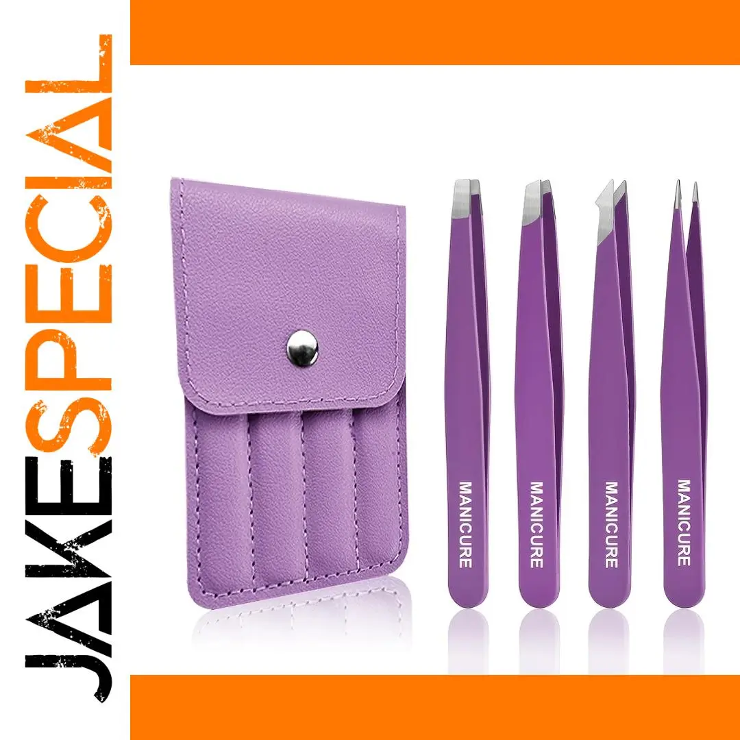 Purple Stainless Steel Eyelash Tweezers Set 1 Purple Stainless Steel Eyelash Tweezers Set