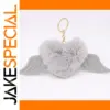 Gray Faux Rabbit Fur Heart Keychain with Wings