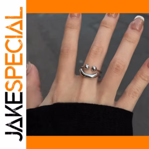 Silver Stainless Steel Smiley Face Ring for Women