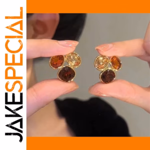 Vintage Irregular Amber Crystal Stud Earrings