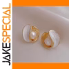 Gold-Tone Pearl Earrings with Swirling Circles