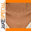 Multilayer Pearl Necklace with Gold Cross Pendant