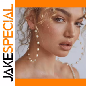 Vintage Gold Pearl Hoop Earrings 37mm x 26mm