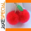 Vibrant Faux Rabbit Fur Keychain with Green Leaf