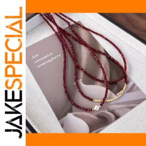 Red Pearl Necklace with Faceted Beads