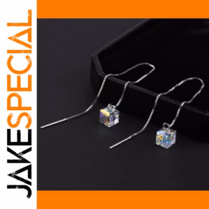 Silver Drop Earrings with Iridescent Cubic Pendants