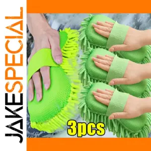 Vibrant Green Chenille Car Washing Gloves Set