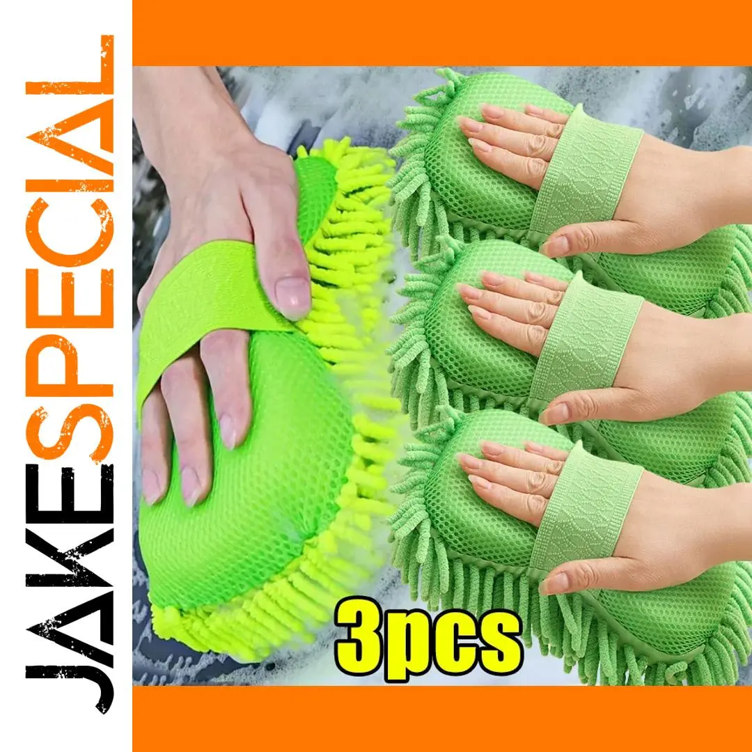 Vibrant Green Chenille Car Washing Gloves Set 1 Vibrant Green Chenille Car Washing Gloves Set