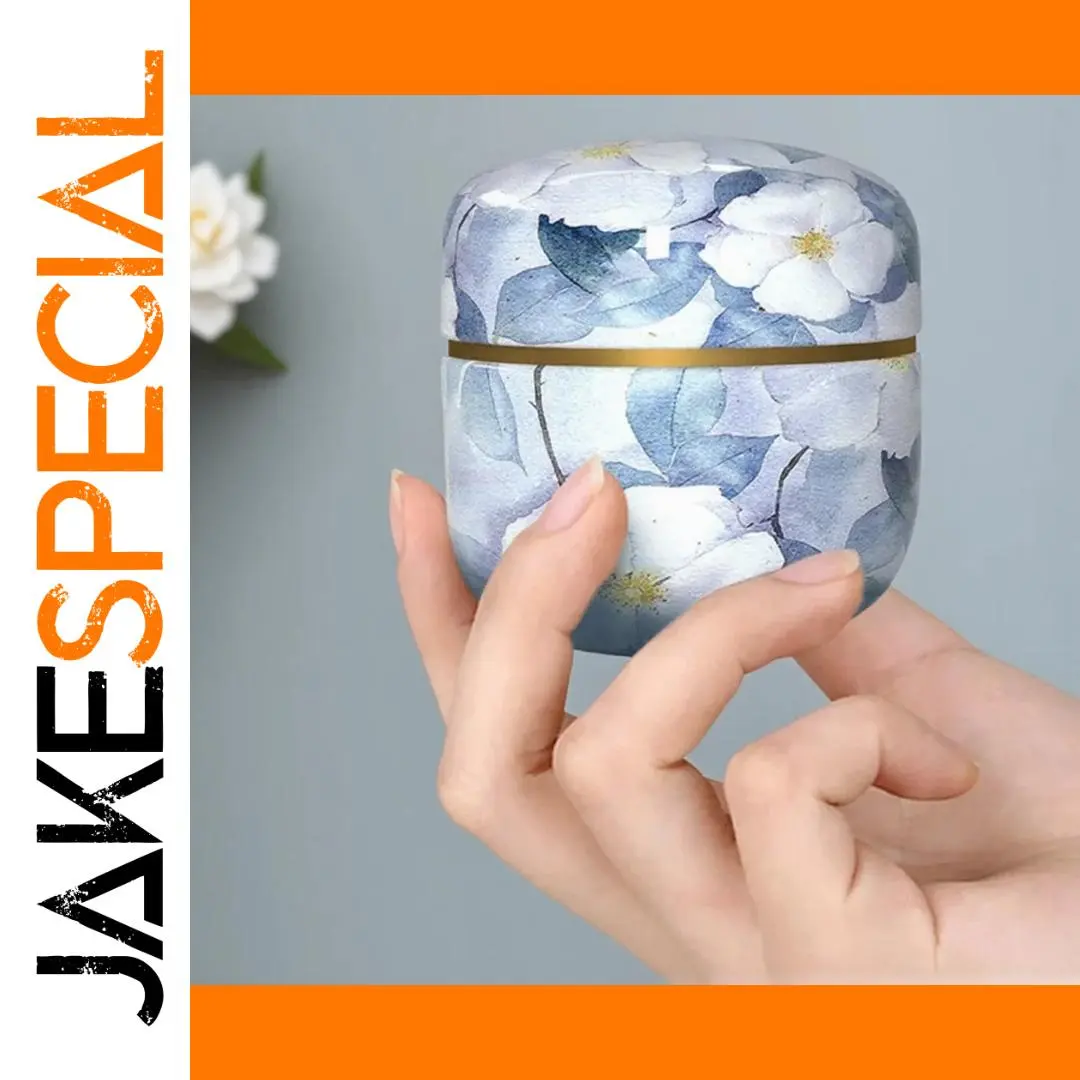 Elegant Floral Tin Storage Jar with Gold Band 1 Elegant Floral Tin Storage Jar with Gold Band