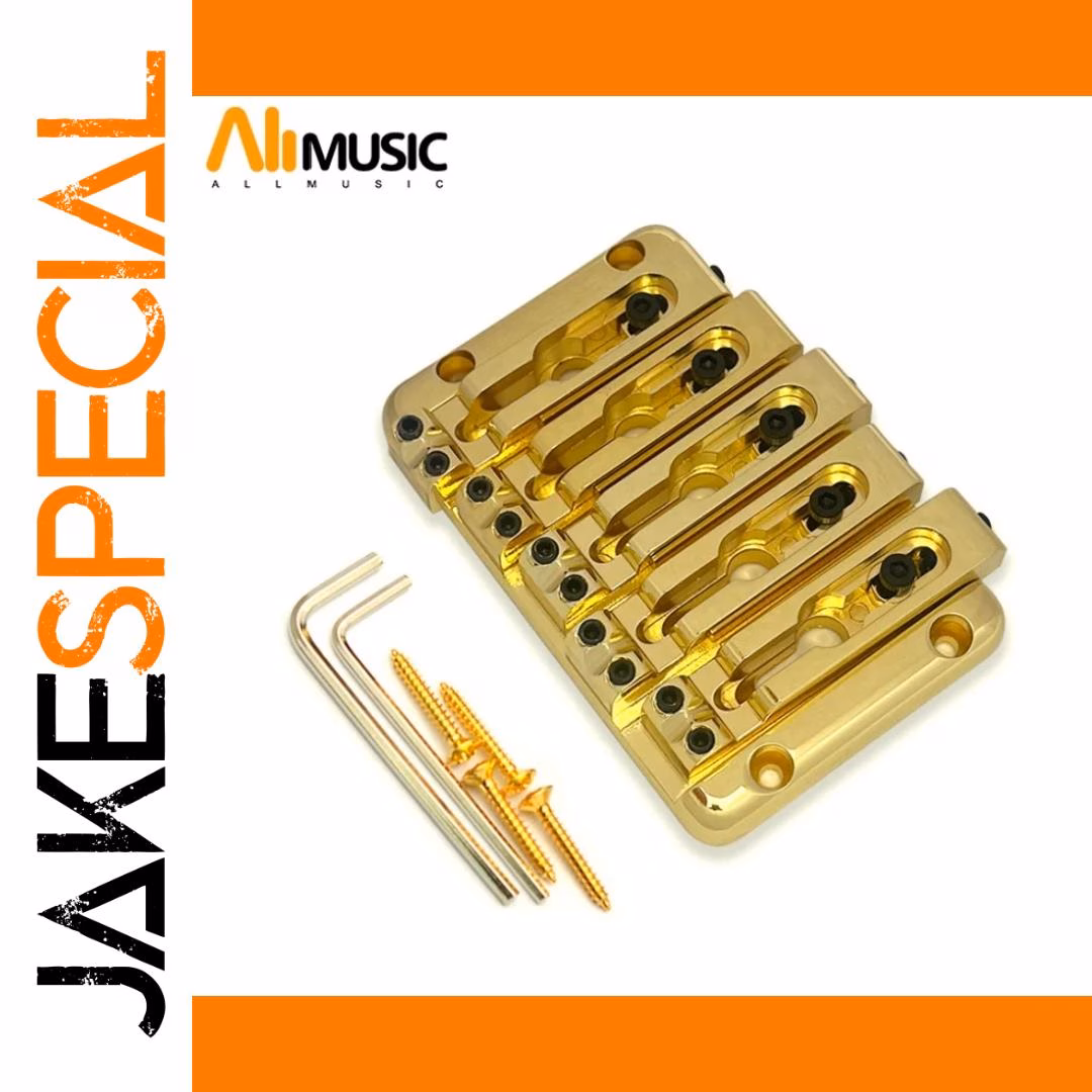Gold Finish 5-String Bass Bridge for Through-Body Installs 1 Gold Finish 5-String Bass Bridge for Through-Body Installs