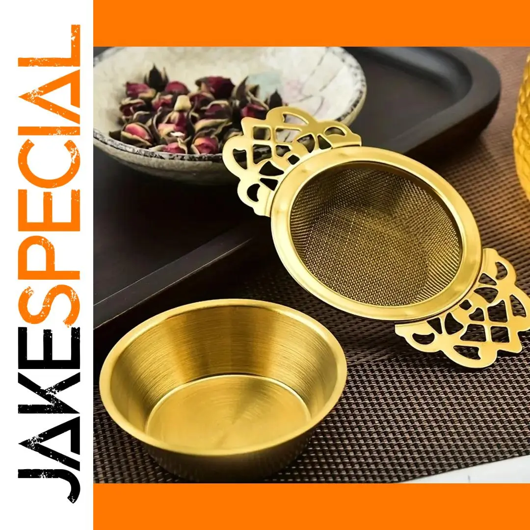 Gold Stainless Steel Tea Infuser with Double Ear Handle 1 Gold Stainless Steel Tea Infuser with Double Ear Handle