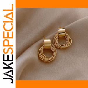 Vintage Gold Drop Earrings with Concentric Circles