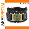 Viking Leather Bracelet with Vegvisir Symbol