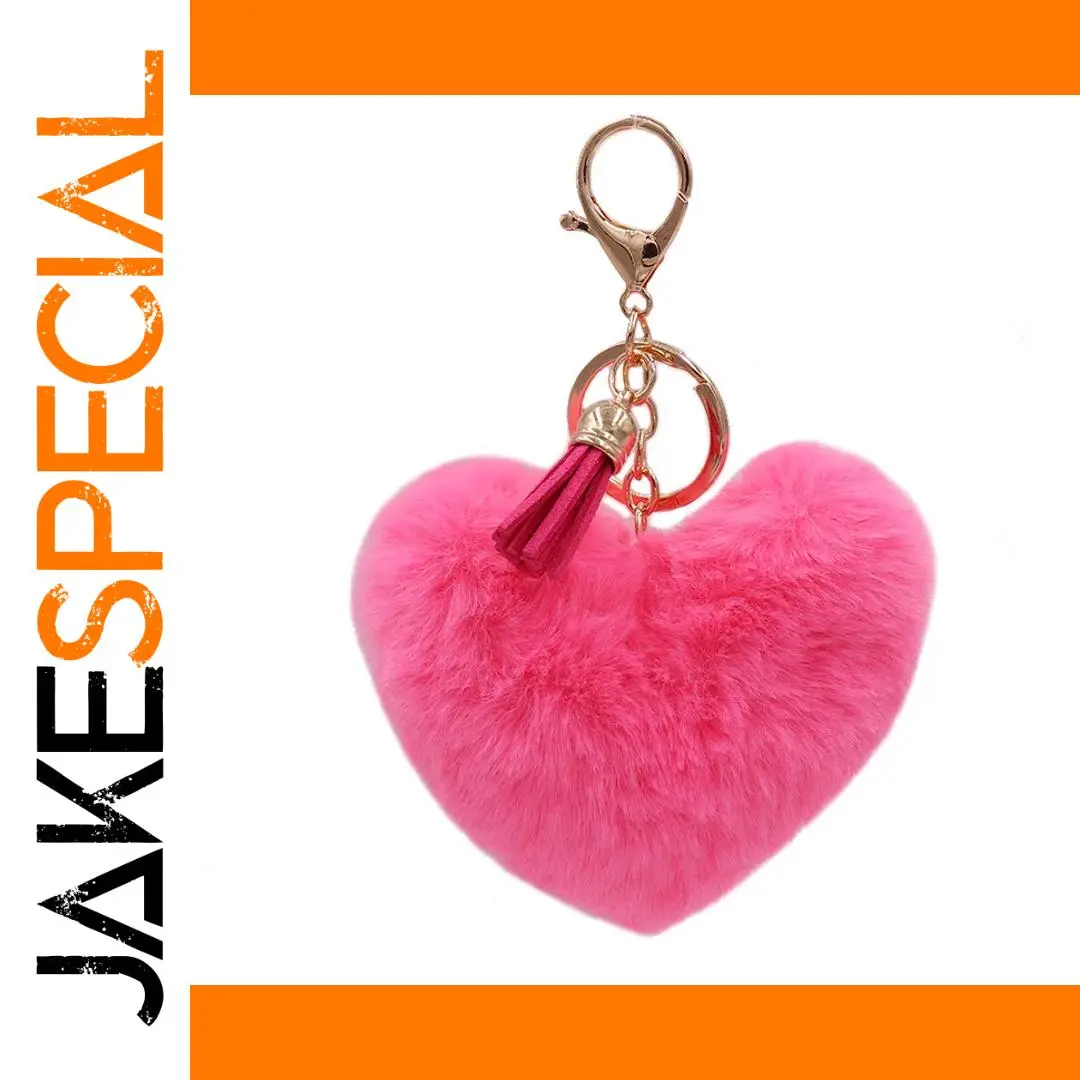 Pink Fluffy Heart Keychain with Tassel 1 Pink Fluffy Heart Keychain with Tassel