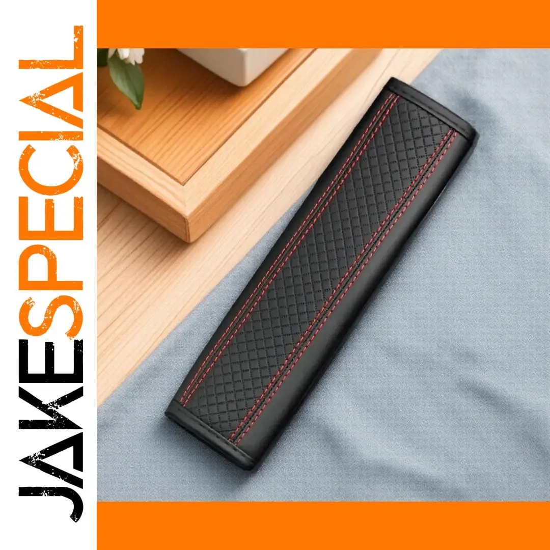 Stylish PU Leather Car Seat Belt Cover with Red Stitching 1 Stylish PU Leather Car Seat Belt Cover with Red Stitching