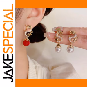 Vintage Chinese Dragon Earrings with Rhinestones