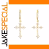 Vintage Cross Drop Earrings with Rhinestones