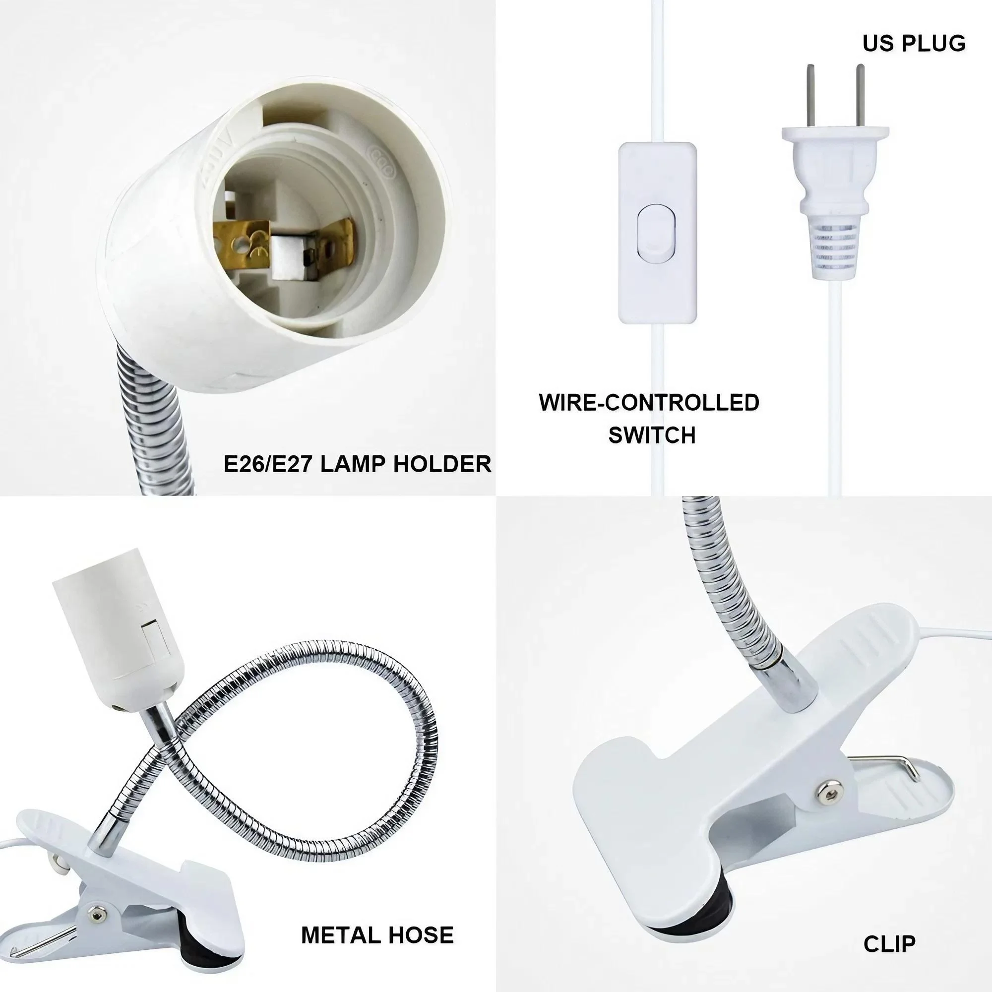Flexible Desk Lamp Holder with Clamp and E27 Socket 4 Flexible Desk Lamp Holder with Clamp and E27 Socket - Image 4