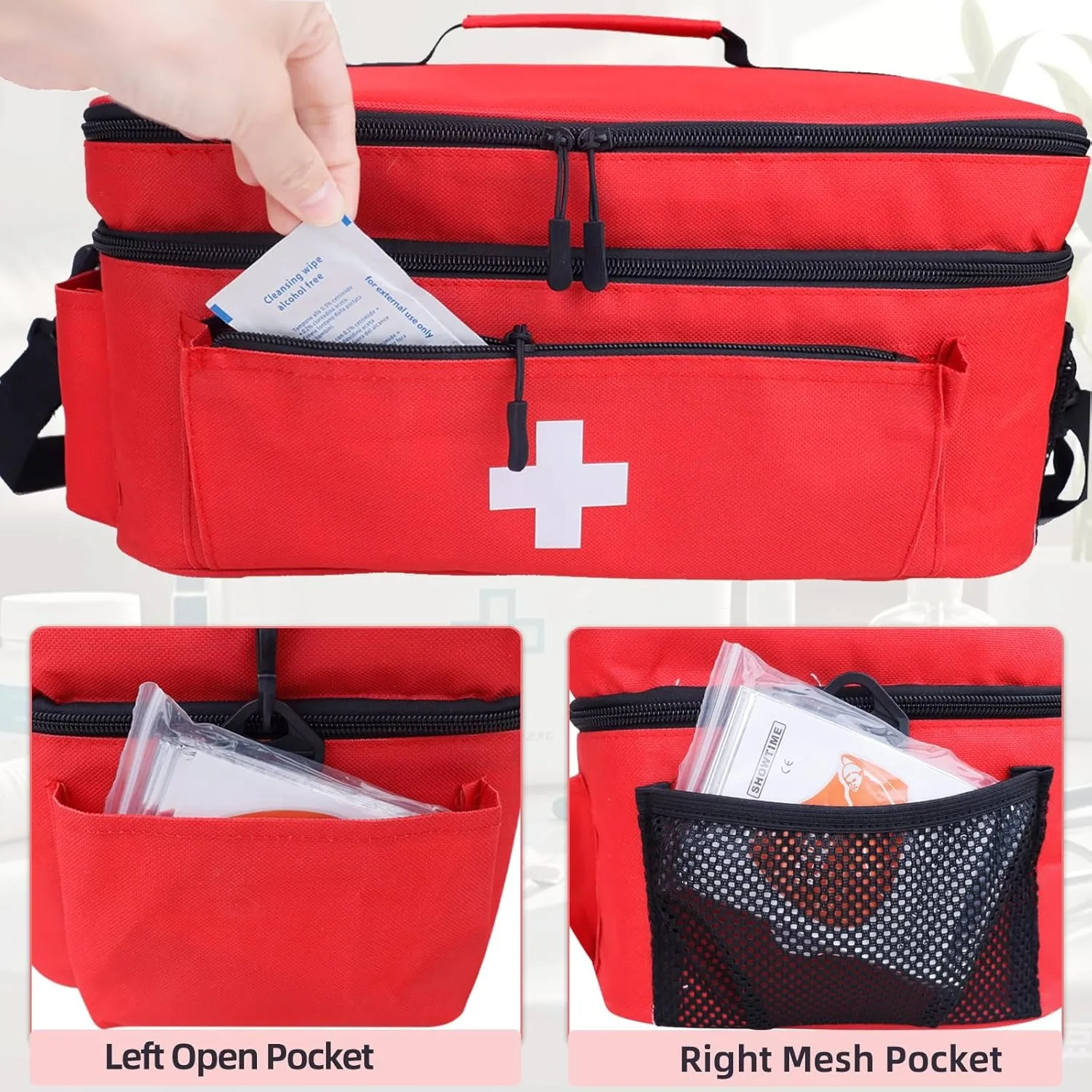 Red First Aid Storage Bag with Multiple Compartments 4 Red First Aid Storage Bag with Multiple Compartments - Image 4