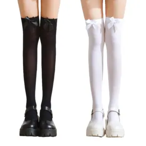 Silk-Style Thigh-High Stockings with Bows for Women