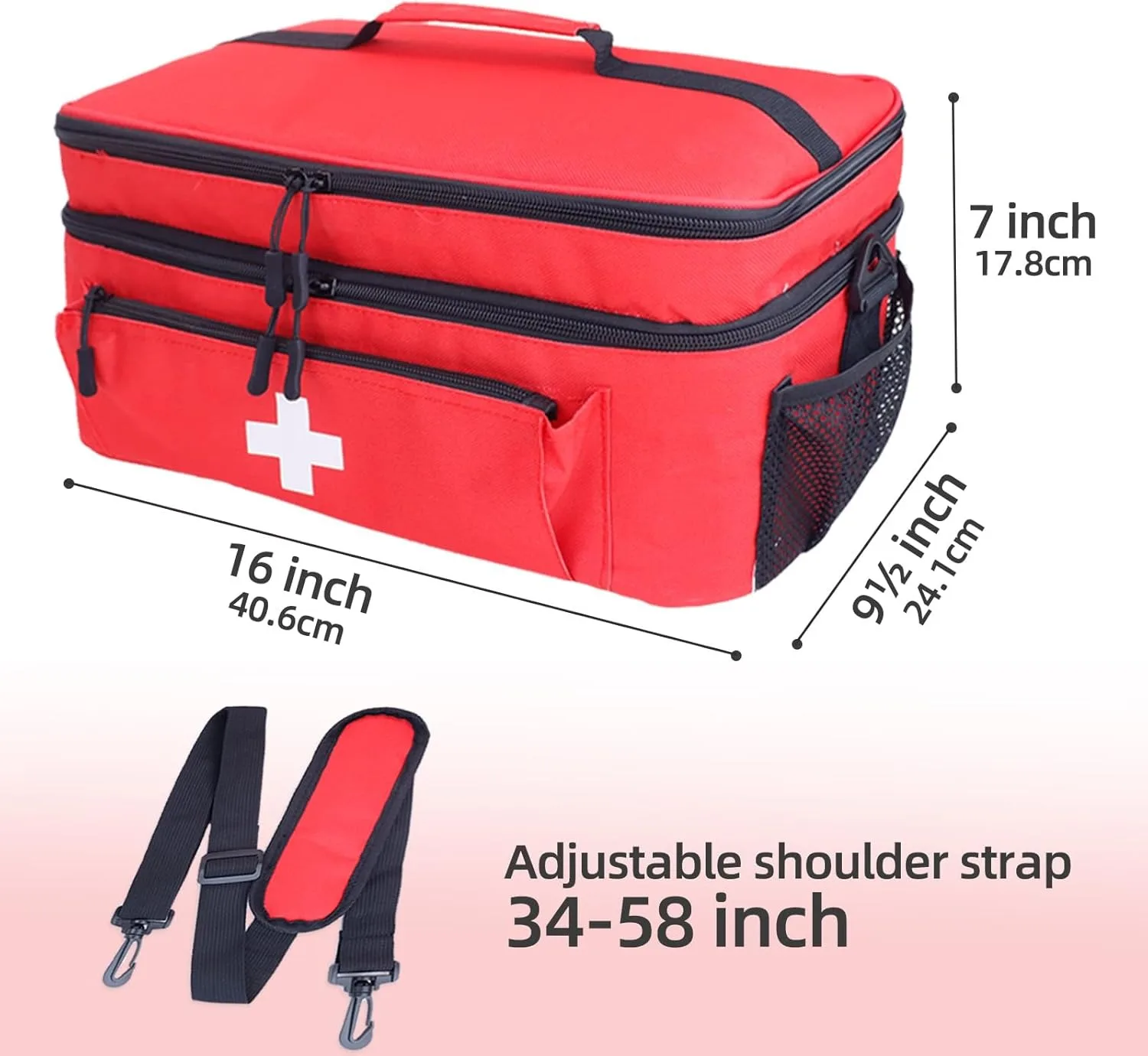 Red First Aid Storage Bag with Multiple Compartments 6 Red First Aid Storage Bag with Multiple Compartments - Image 6