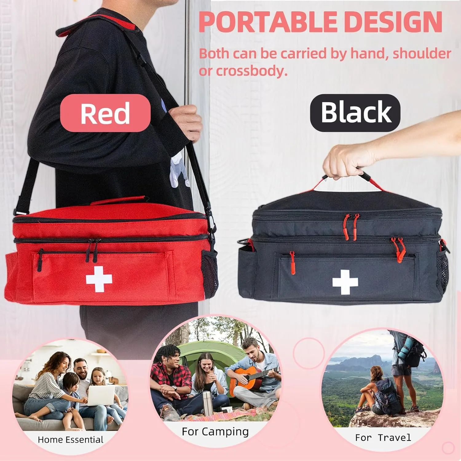Red First Aid Storage Bag with Multiple Compartments 5 Red First Aid Storage Bag with Multiple Compartments - Image 5