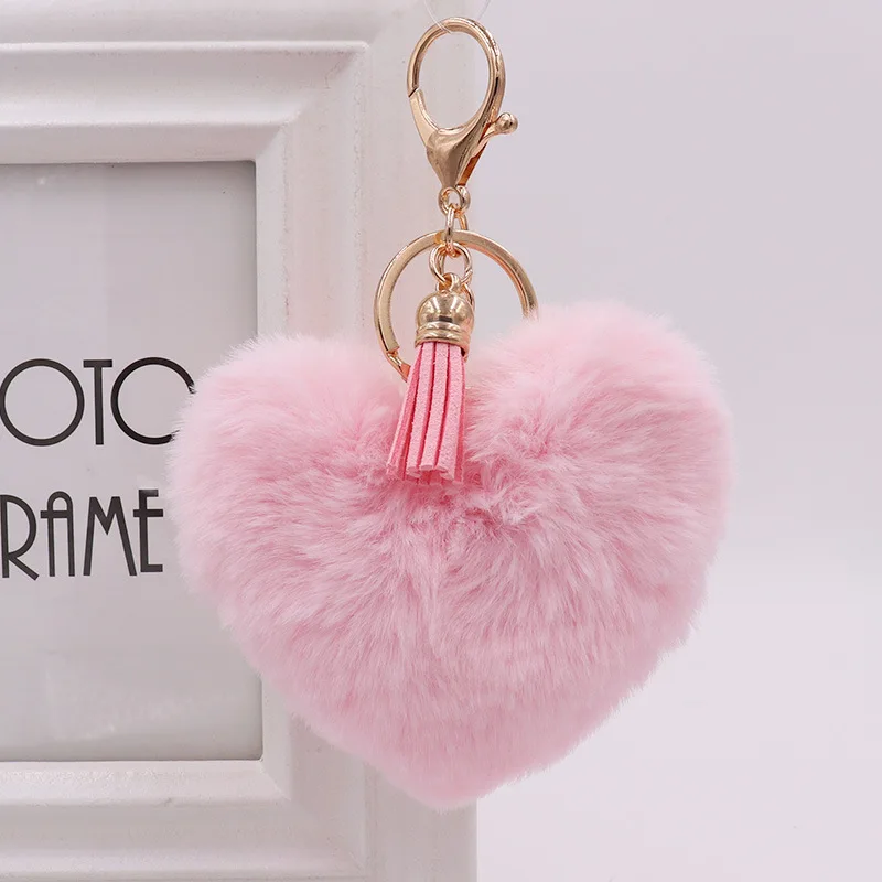 Pink Fluffy Heart Keychain with Tassel 4 Pink Fluffy Heart Keychain with Tassel - Image 4