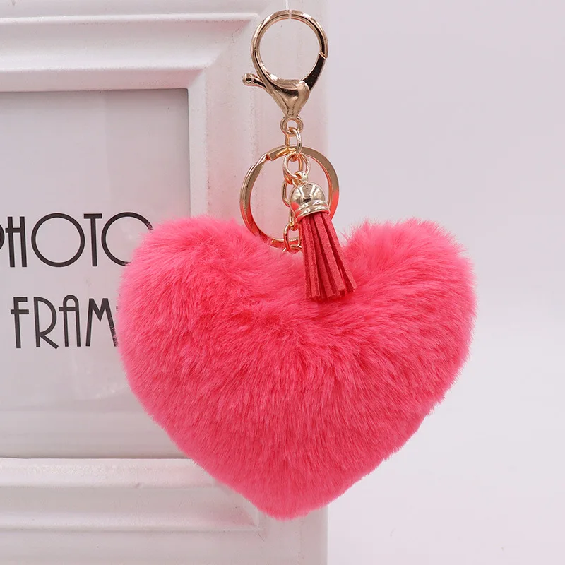Pink Fluffy Heart Keychain with Tassel 2 Pink Fluffy Heart Keychain with Tassel - Image 2