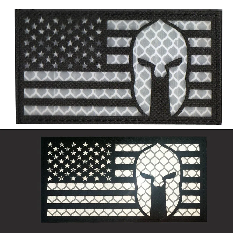 American Flag Spartan Helmet IR Tactical Patch 4 American Flag Spartan Helmet IR Tactical Patch - Image 4