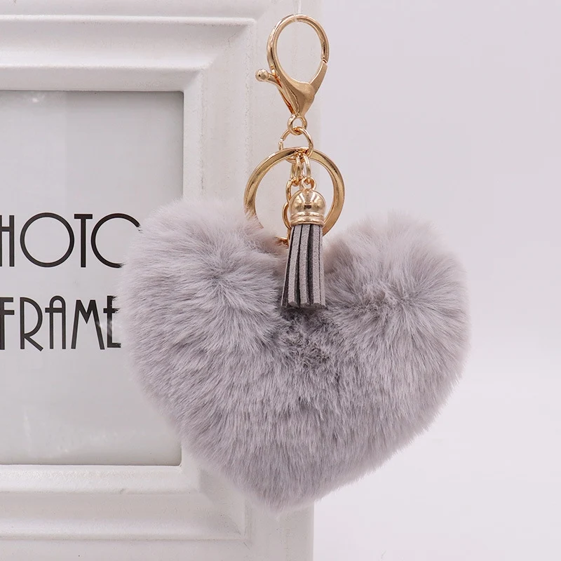 Pink Fluffy Heart Keychain with Tassel 9 Pink Fluffy Heart Keychain with Tassel - Image 9