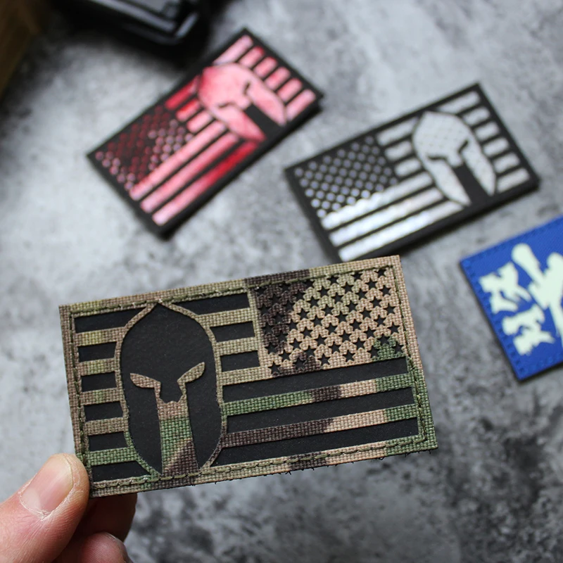 American Flag Spartan Helmet IR Tactical Patch 3 American Flag Spartan Helmet IR Tactical Patch - Image 3