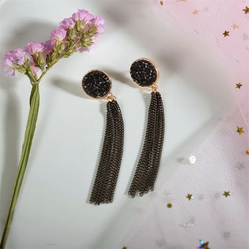 Black Tassel Drop Earrings for Women 3 Black Tassel Drop Earrings for Women - Image 3