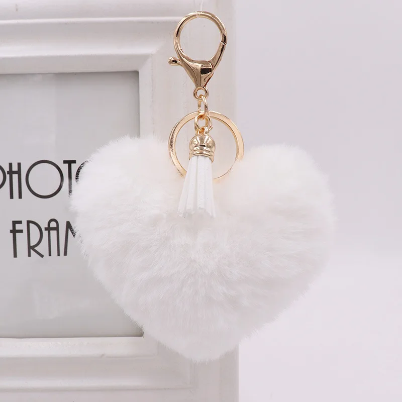 Pink Fluffy Heart Keychain with Tassel 6 Pink Fluffy Heart Keychain with Tassel - Image 6