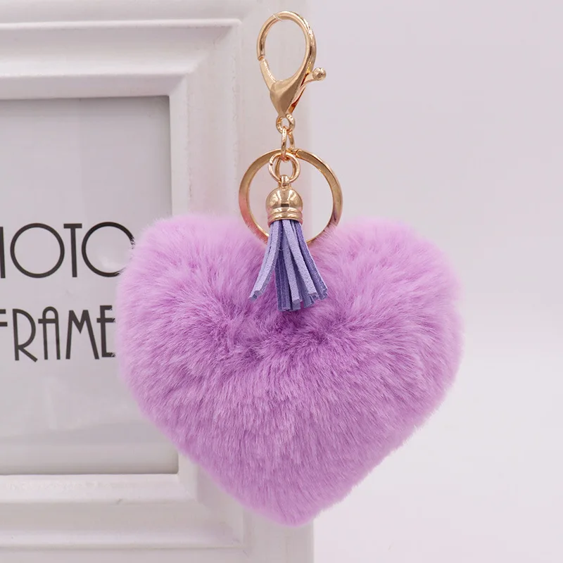 Pink Fluffy Heart Keychain with Tassel 3 Pink Fluffy Heart Keychain with Tassel - Image 3