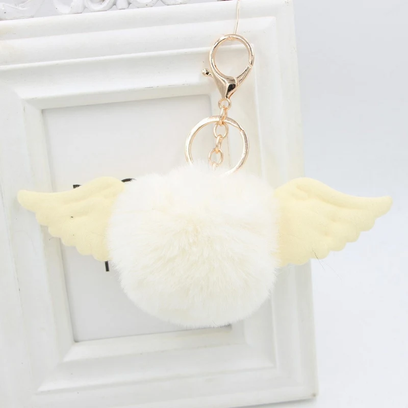 Angel Wings Rabbit Fur Ball Keychain 2 Angel Wings Rabbit Fur Ball Keychain - Image 2