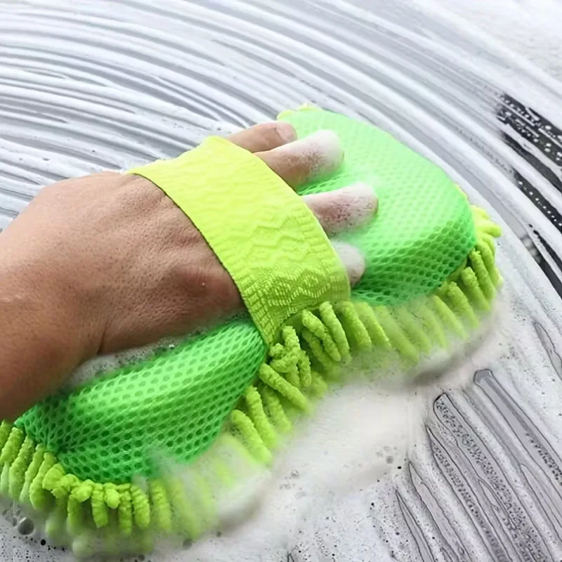 Vibrant Green Chenille Car Washing Gloves Set 5 Vibrant Green Chenille Car Washing Gloves Set - Image 5