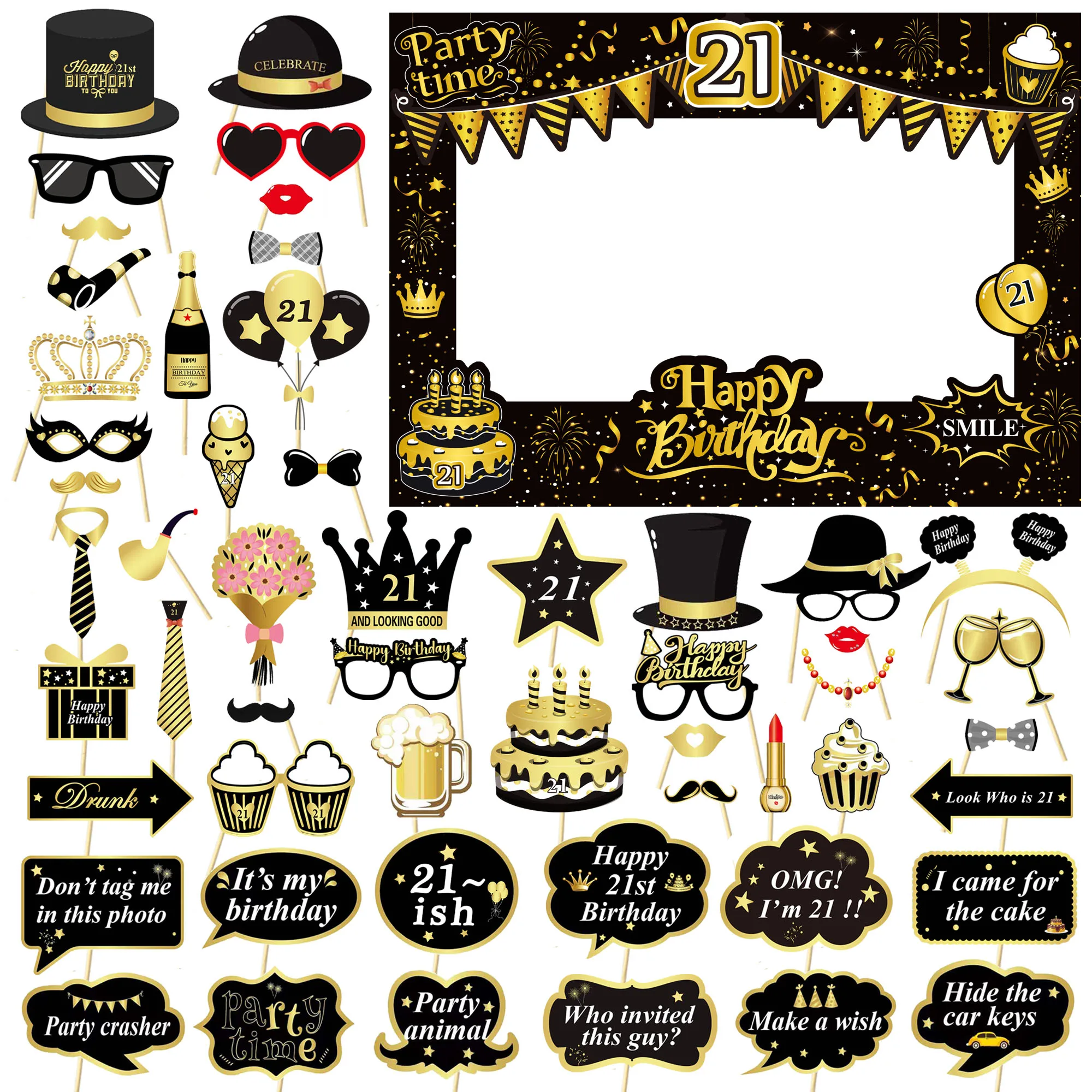 Elegant Black and Gold Birthday Photo Props Set 2 Elegant Black and Gold Birthday Photo Props Set - Image 2