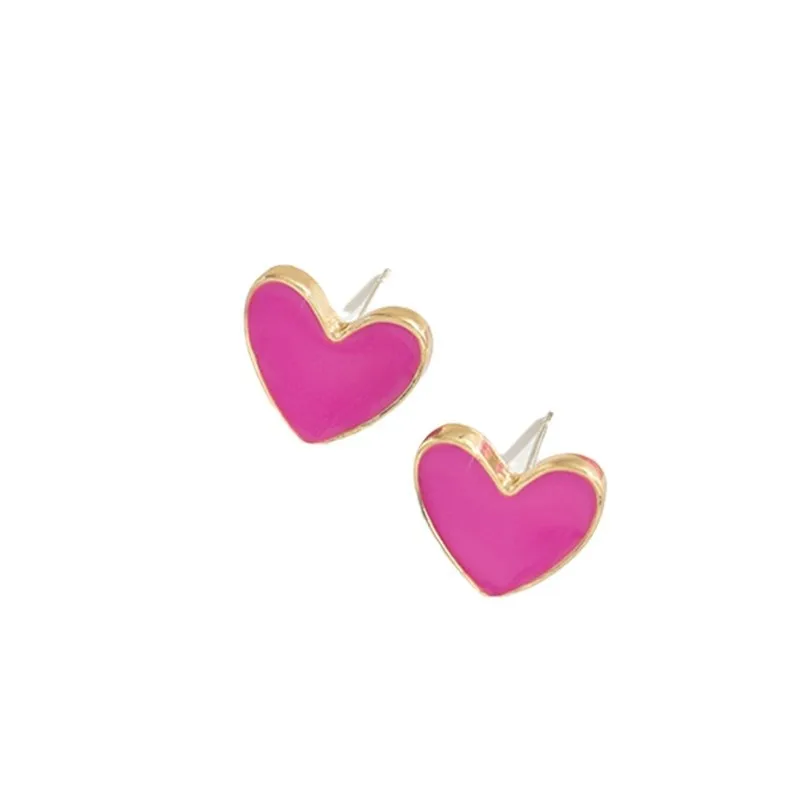 Heart-Shaped Pink Enamel Stud Earrings for Women 6 Heart-Shaped Pink Enamel Stud Earrings for Women - Image 6