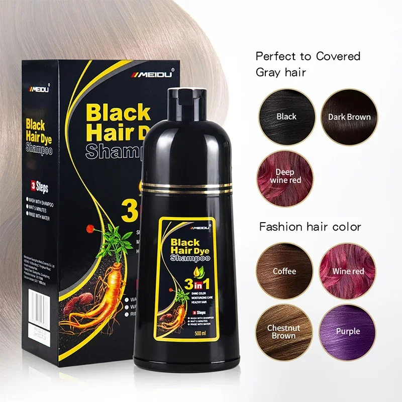 Black Hair Dye Shampoo 3 in 1 500ml 2 Black Hair Dye Shampoo 3 in 1 500ml - Image 2