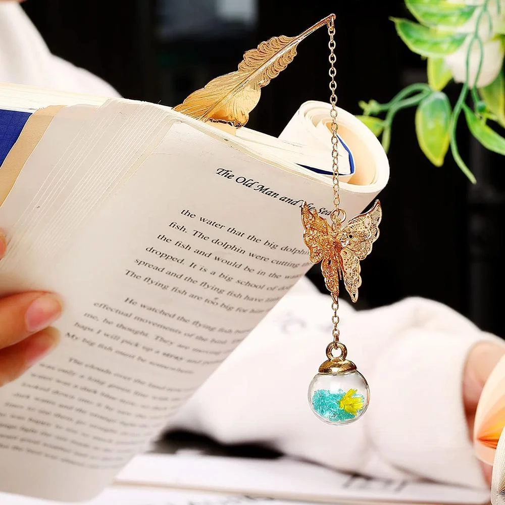 Elegant Metal Feather Bookmark with Glitter Ball 3 Elegant Metal Feather Bookmark with Glitter Ball - Image 3