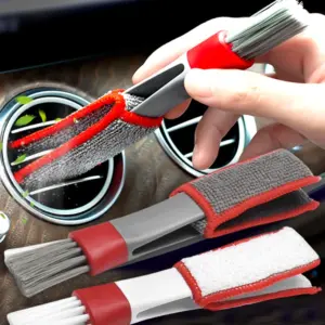 Dual-Head Car Cleaning Brush with Microfiber and Nylon
