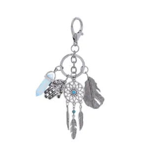 Boho-Style Metal Keyring with Gemstone Dangles 9 S07465a8ecb7145c6b0cd833cecd9743dg