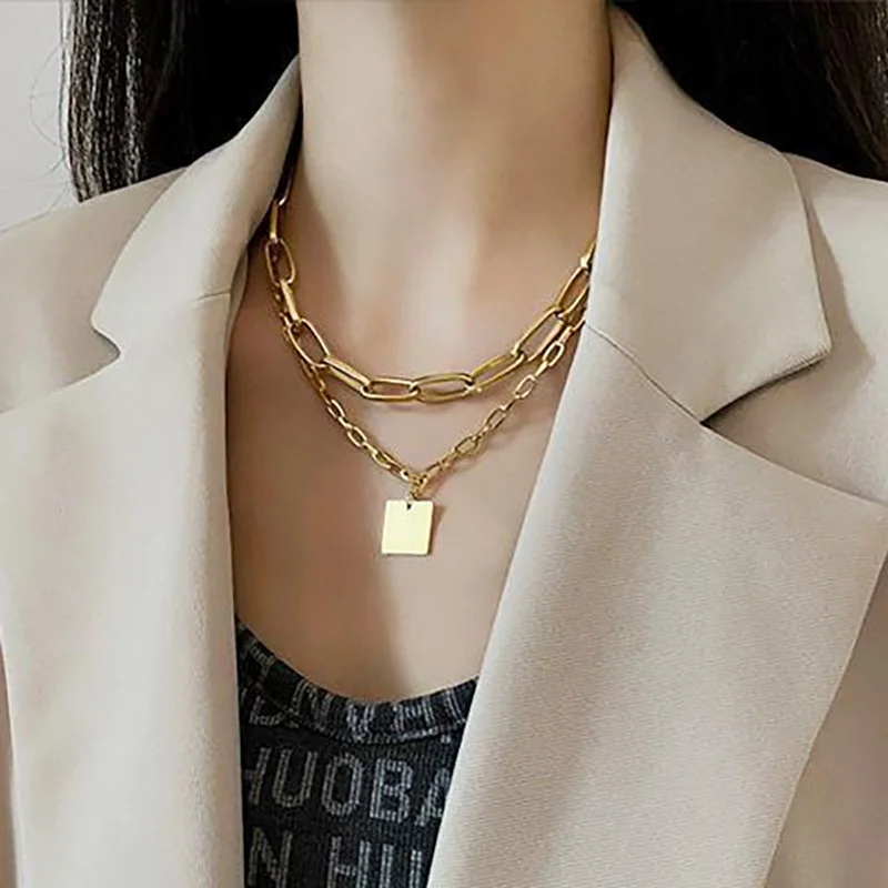 Double Layer Gold Hip-Hop Necklace for Women 2 Double Layer Gold Hip-Hop Necklace for Women - Image 2
