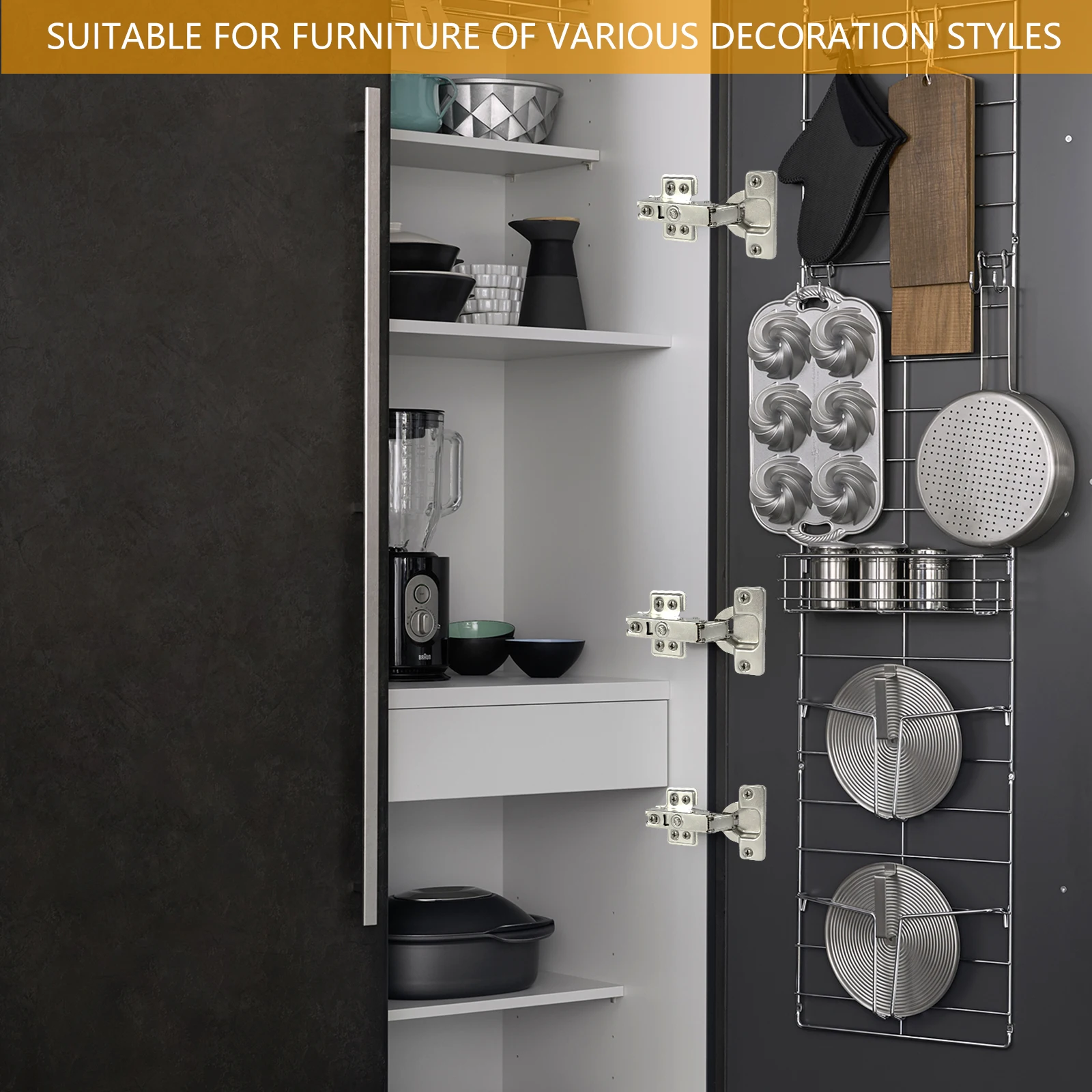 Modern Stainless Steel Cabinet Hinge Set 4 Modern Stainless Steel Cabinet Hinge Set - Image 4