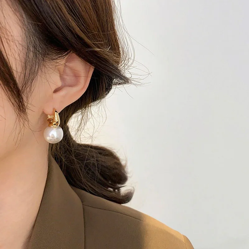 Gold Pearl Drop Earrings for Women 3 Gold Pearl Drop Earrings for Women - Image 3