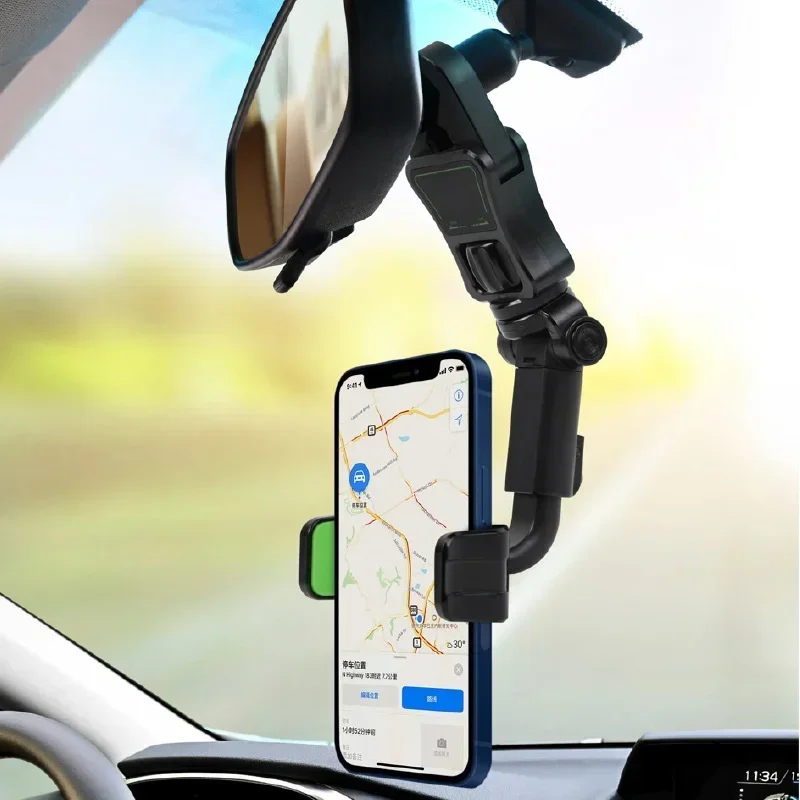 Adjustable Black Car Phone Holder for Rearview Mirror 2 Adjustable Black Car Phone Holder for Rearview Mirror - Image 2