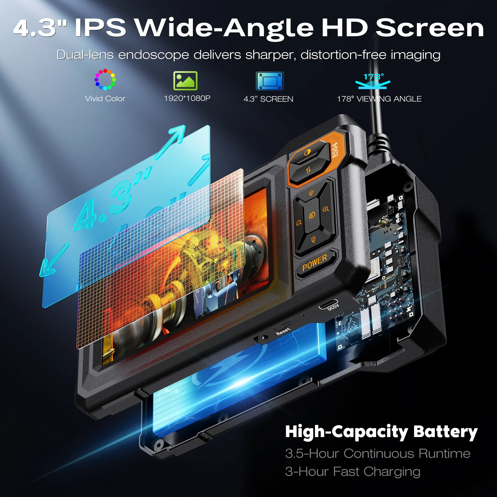 Professional 4.3-Inch HD Borescope for Inspection 3 Professional 4.3-Inch HD Borescope for Inspection - Image 3