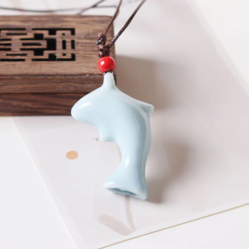Light Blue Ceramic Dolphin Necklace for Women 3 Light Blue Ceramic Dolphin Necklace for Women - Image 3